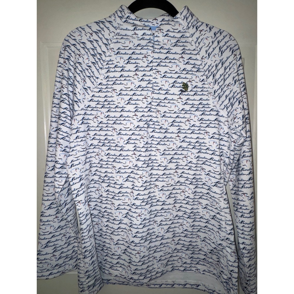 Peter Millar Women L Birdie Script Quarter Zip Pullover White Blue Golf UPF 50+